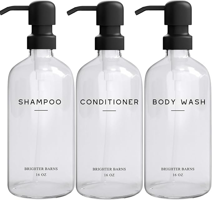 Clear Shampoo and Conditioner Dispenser Set by Brighter Barns by BrighterBarns