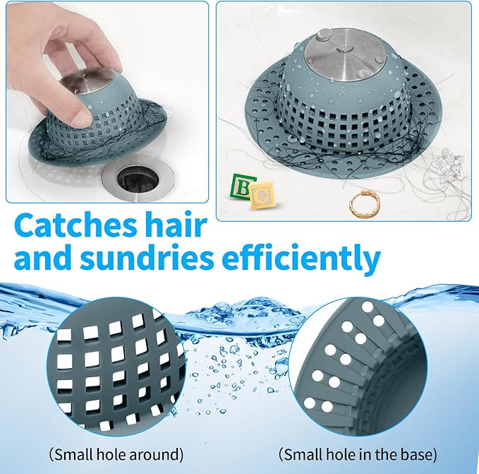 Shower Drain Hair Catcher, Bathtub Drain Cover Foldable Silicone Shower & Tub - Image 5