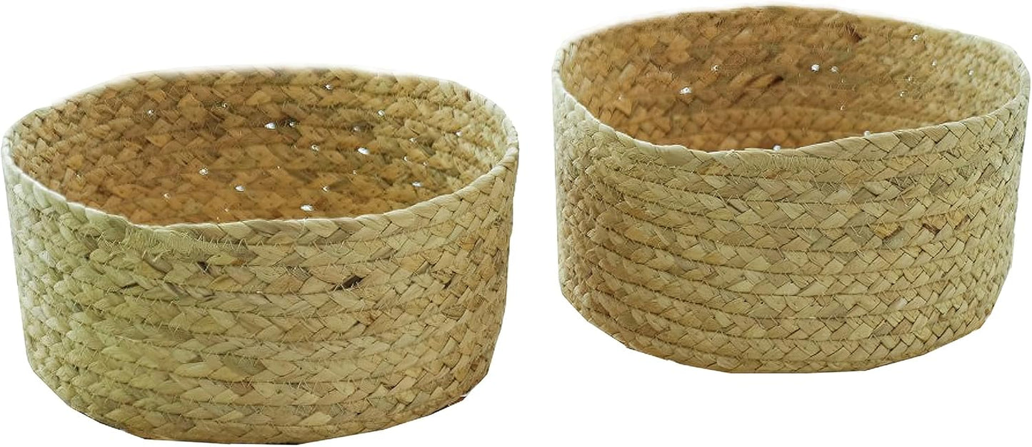 2-Pack Round Woven Hyacinth Storage Baskets, Small Handmade Natural Rattan Decorative Baskets for Kitchen, Living Room & Home Organization (Small-2PCS)