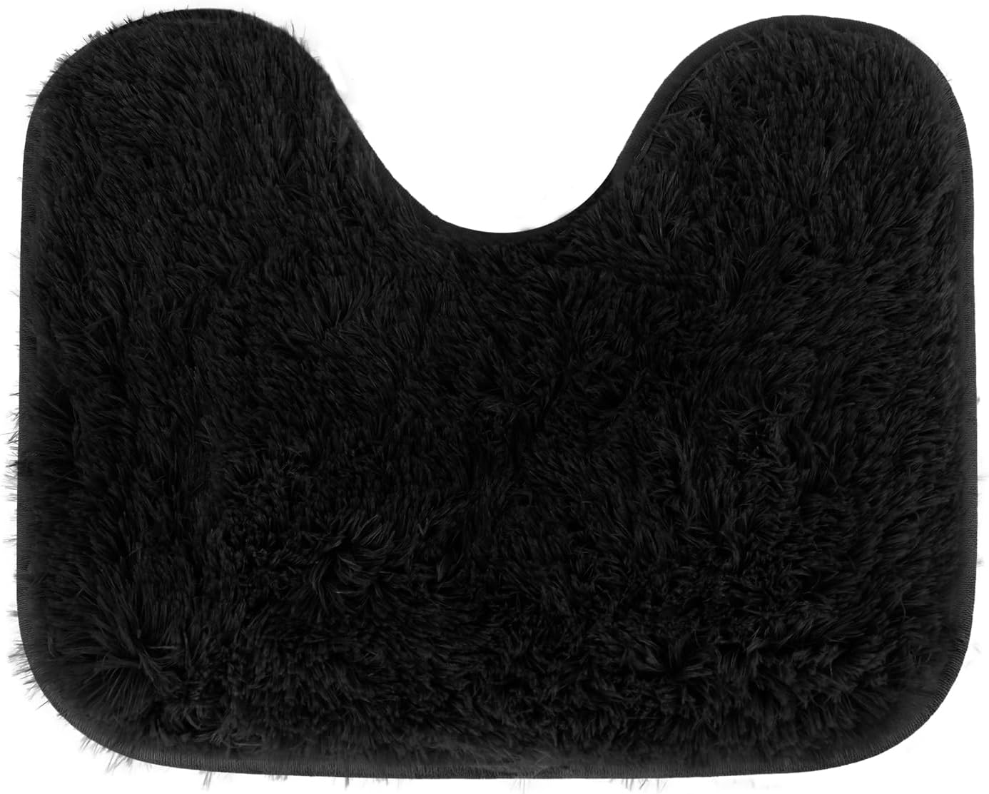 Toilet Rug U Shaped, Soft Fluffy Shaggy Bath Mat, Non Slip Contour Rug for Bathroom Black 20'' x 16''