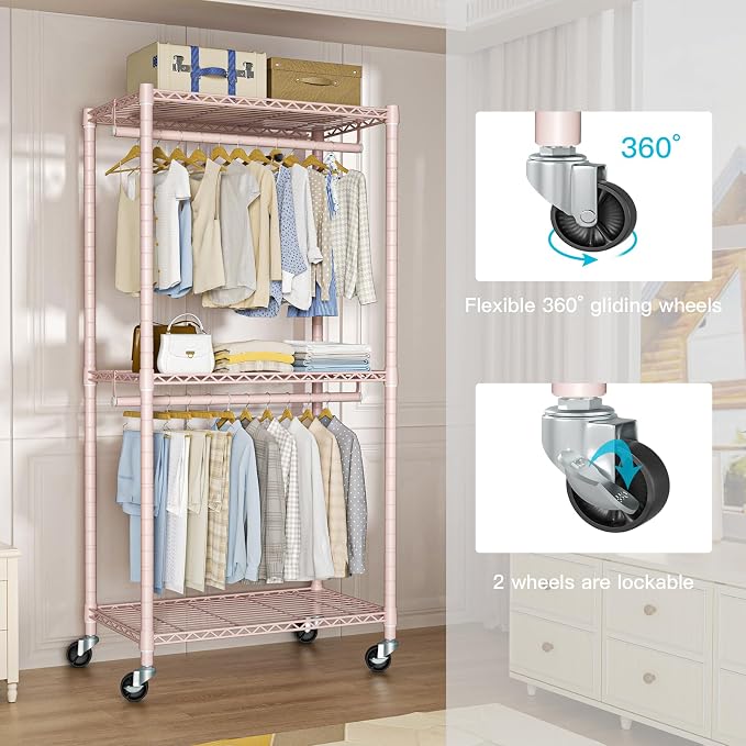FUTASSI P1 Medium Heavy-Duty Portable Closet, Metal Rolling Clothing Rack - Image 4