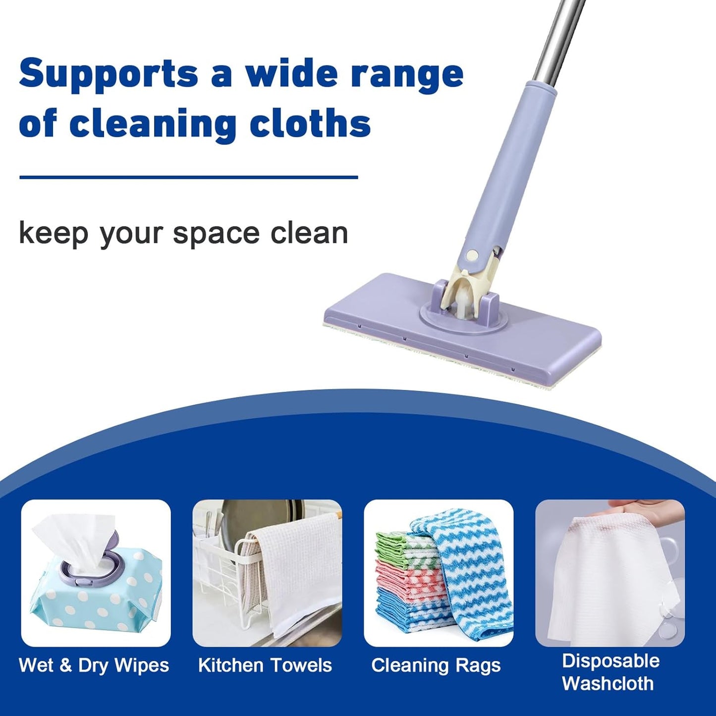 Hands Free Flat Mop,Cloth Changing Mini Mop,35inch Long Handle Mopping Stick,360° Swivel Head,Dry and Wet Use,Ideal for Tight Corners(Purple,6 Cloth)