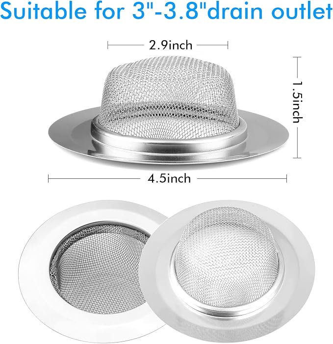 2Pcs Kitchen Sink Strainer, Stainless Steel Mesh Sink Drain Cover, Large Wide - Image 3