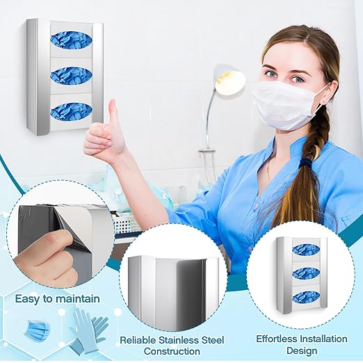 Blulu 2 Pack Glove Box Holder/Dispenser Stainless Steel Triple Wall Mounted - Image 3