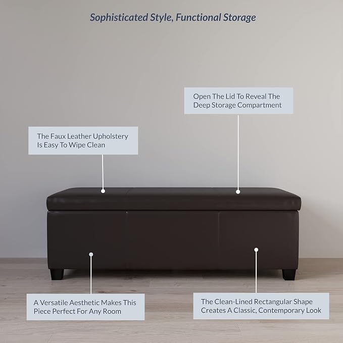 BELLEZE Storage Faux Leather Ottoman, 47 Inch Bench Bedroom Bench - Image 4