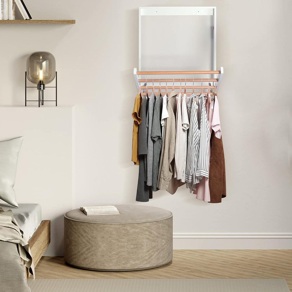 Wooden Wall Mounted Clothes Drying Rack, Foldable Laundry Rack