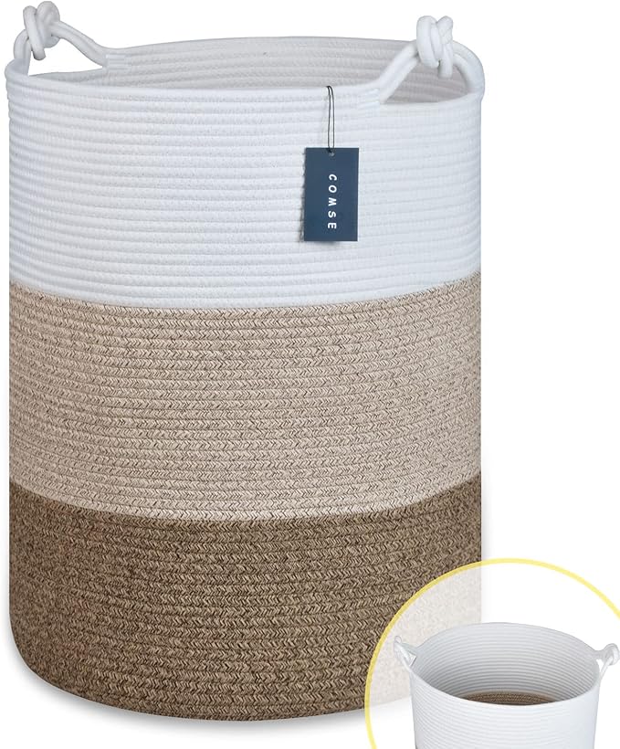 COMSE Extra Large Blanket Basket, Tall Woven Storage Basket, Nursery Hamper by COMSE