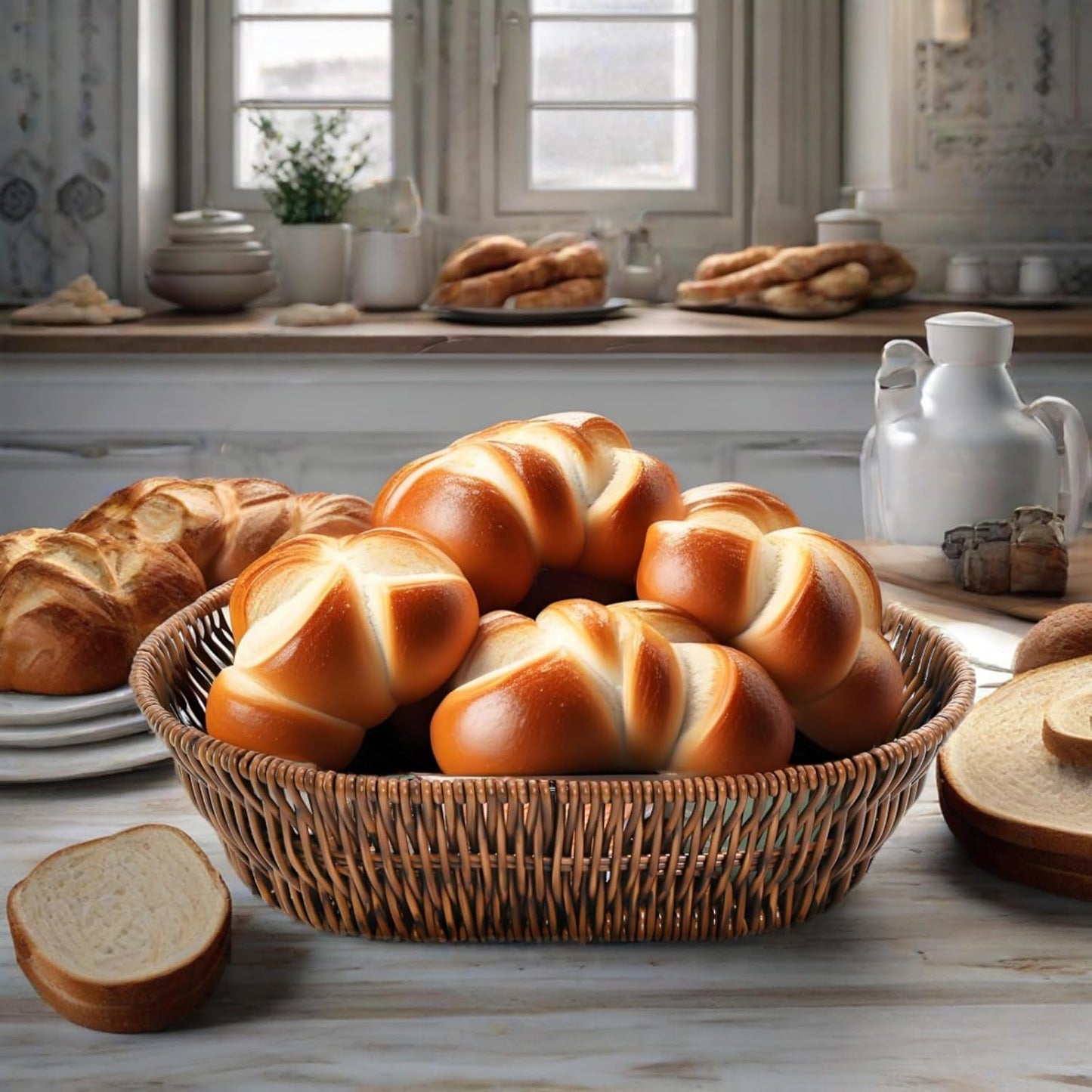 ZAVOOS 3 Pack Wicker Bread Basket, 11 Inch Food Serving Tray | Handwoven Oval Fruit Baskets, Tabletop Stackable Pantry Organizer Bin for Home Kitchen, Restaurant, Bakery, Vegetable Storage