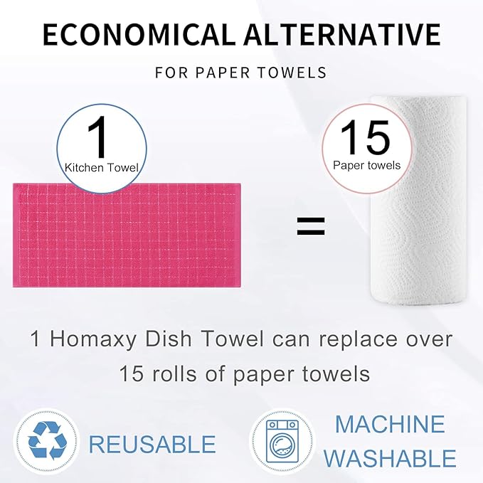 Homaxy 100% Cotton Terry Kitchen Towels, Checkered Designed, Soft and Super - Image 8