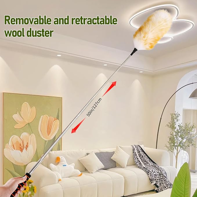 Extendable Lambswool Duster 25-64" Retractable Telescopic Handle Removable Head - Image 7