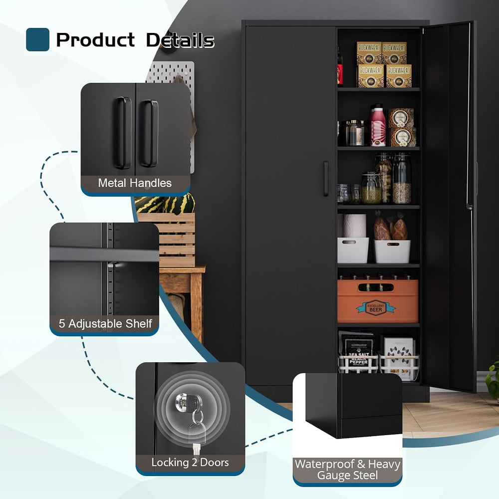 MIIIKO Metal Garage Storage Cabinet with 2 Doors and 5 Shelves,71" Metal...