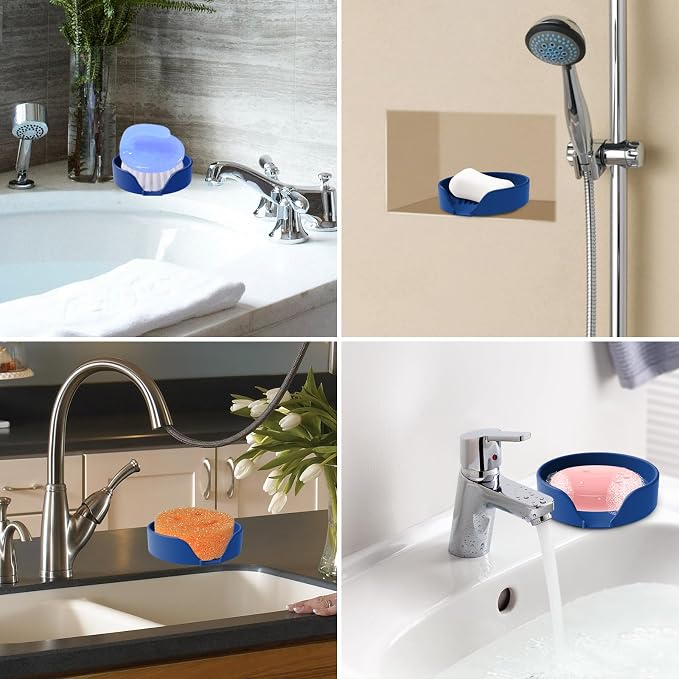 Self Draining Soap Dish, Silicone Suction Cup Soap Holder Tray Savers Container - Image 6