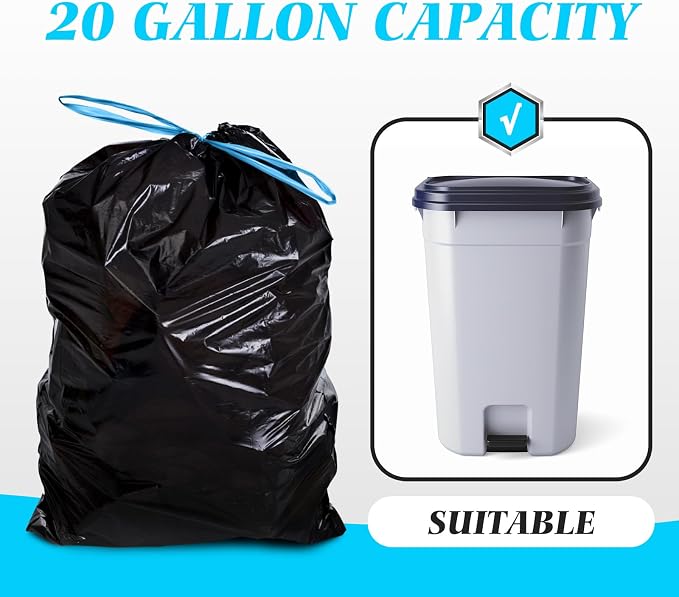 Teivio 20 Gallon 60 Counts Large Drawstring Trash Bags Strong Tall Kitchen - Image 4