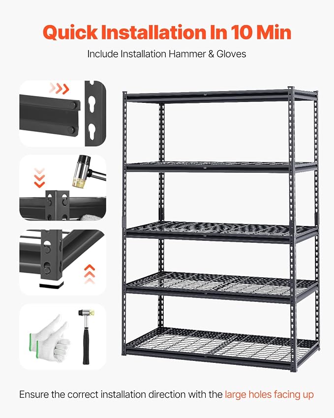 VEVOR Storage Shelves, 3000 lbs, 5 Tier Heavy Duty Garage Shelving, - Image 7
