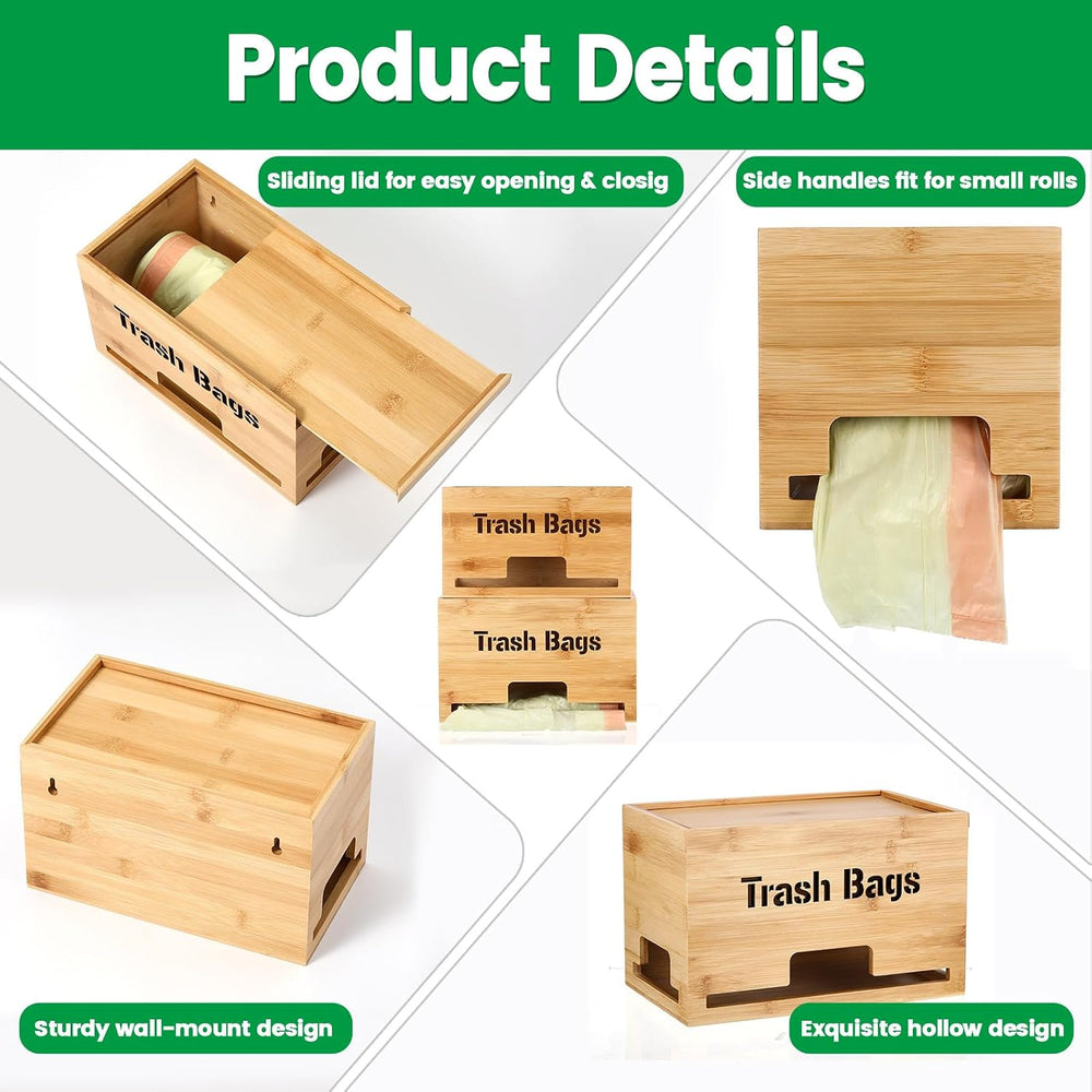 Kathfly 2 Pcs Bamboo Trash Bag Holder Dispenser Stackable Garbage Bag Dispens...