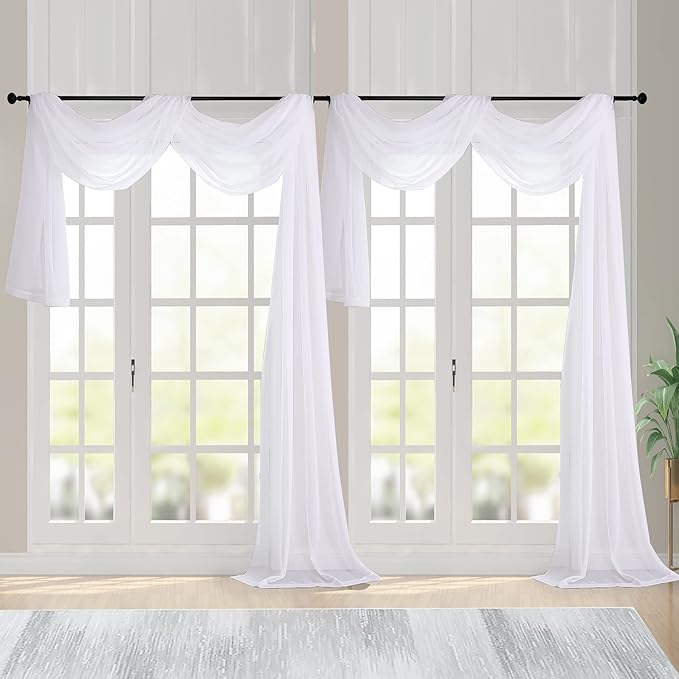 Chyhomenyc Extra Long White Sheer Curtains 144 inch 2 Panels, Translucent by Chyhomenyc