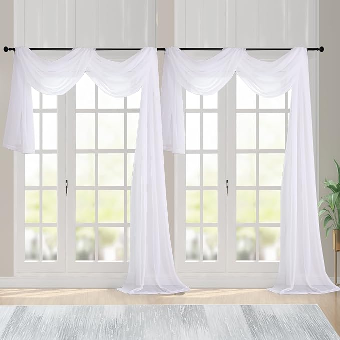 Chyhomenyc Extra Long White Sheer Curtains 144 inch 2 Panels Set, Translucent - Image 2