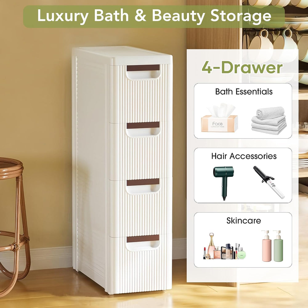 Narrow Bathroom Storage Cabinet with 4 Drawers, 7.5-Inch Wide, White