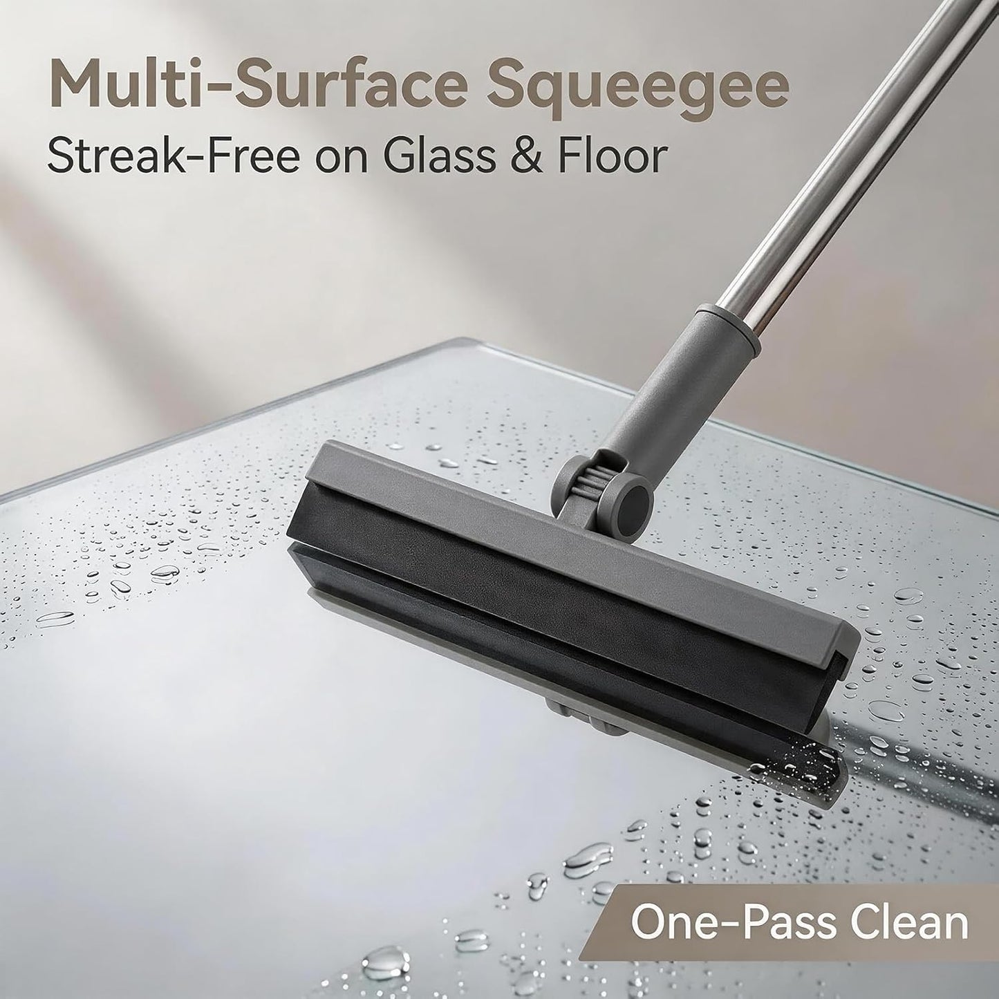 4-in-1 Broom with Dustpan Combo Set,180°Rotatable Stand-Up Broom, Detachable Floor Brush and Water Scraper, Foldable Storage for Household Cleaning and Pet Hair Removal