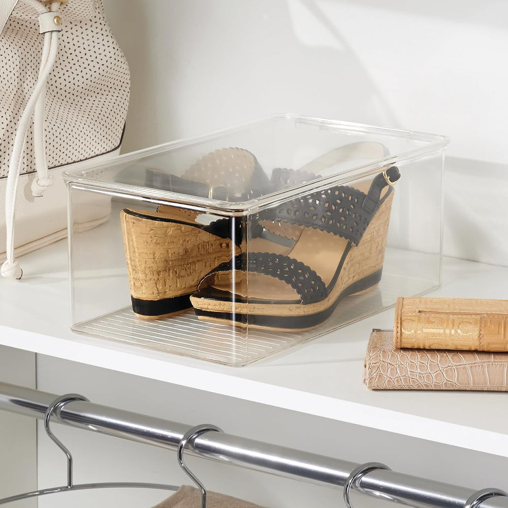 iDesign Stackable Shoe Box with Hinged-Lid, Set of 2, Clear
