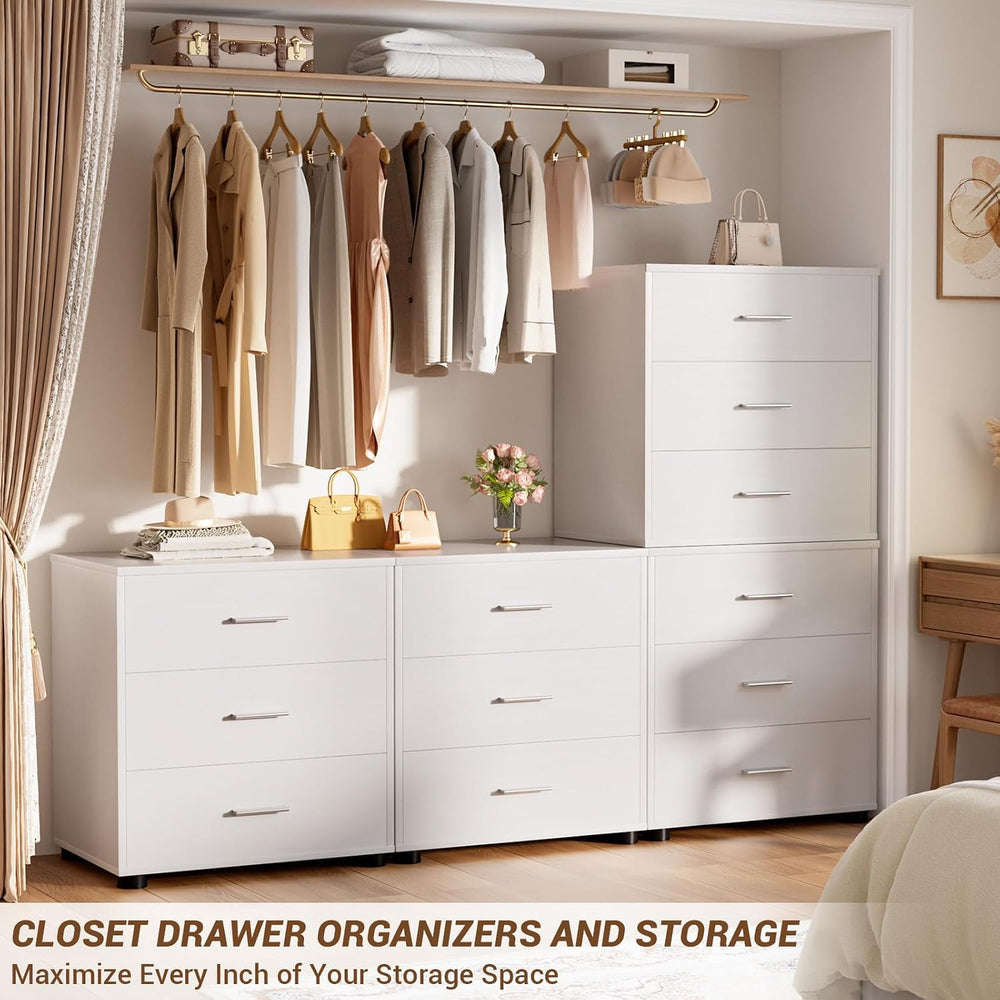 Aheaplus Closet Drawers Set of 2, Wood Closet Organizers and Storage, White