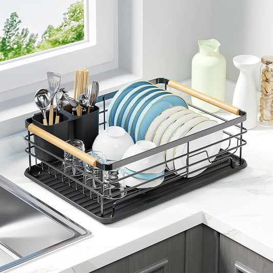 Dish Racks for Kitchen Counter: Wooden Handles, Thickened Metal, No Assembly. by Jouzevic