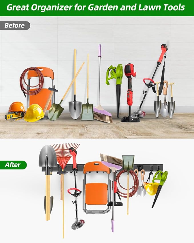 64 inches Garage Tool Organizer Wall Mount, Heavy Duty Garden Tool Organizer - Image 7