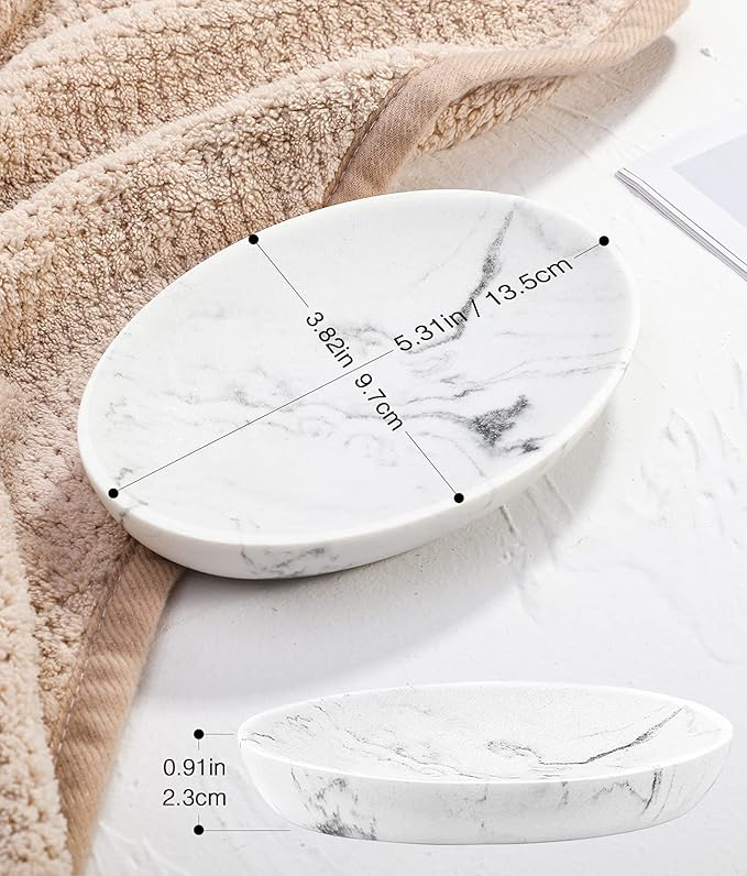 Luxspire Soap Dish, Resin Soap Tray Soap Holder Container Box, Marble Pattern - Image 6