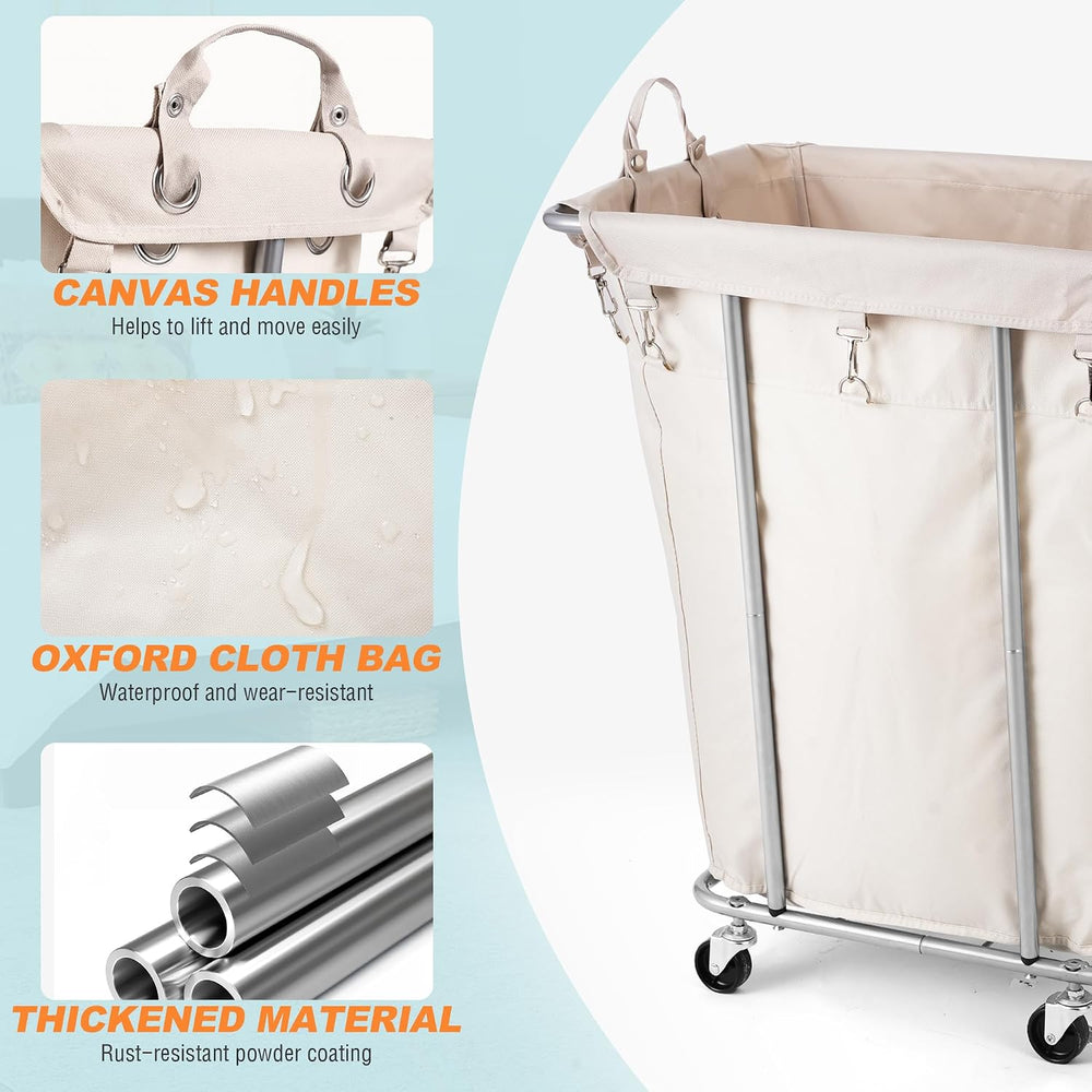 PLKOW 120L Rolling Laundry Hamper, Beige