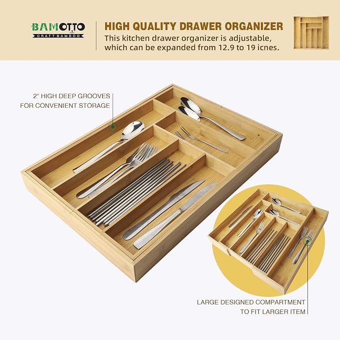Expandable Bamboo Drawer Organizer – Large 20"x16.9" Size - Image 4