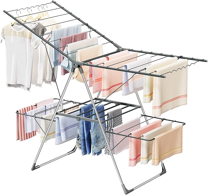 Bigzzia Clothes Drying Rack Foldable, 2-Level Large Laundry Drying Rack by ThinkBigLiveBigger