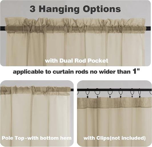 Chyhomenyc Taupe Sheer Curtains 45 Inch Long 2 Panels, Light Filtering Rod - Image 2