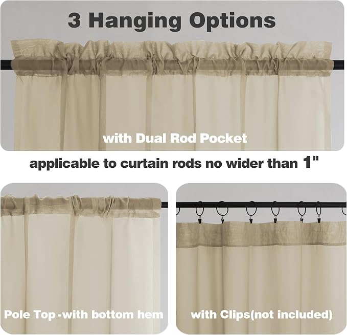 Chyhomenyc Taupe Sheer Curtains 24 Inch Length, Short Window Curtains - Image 3