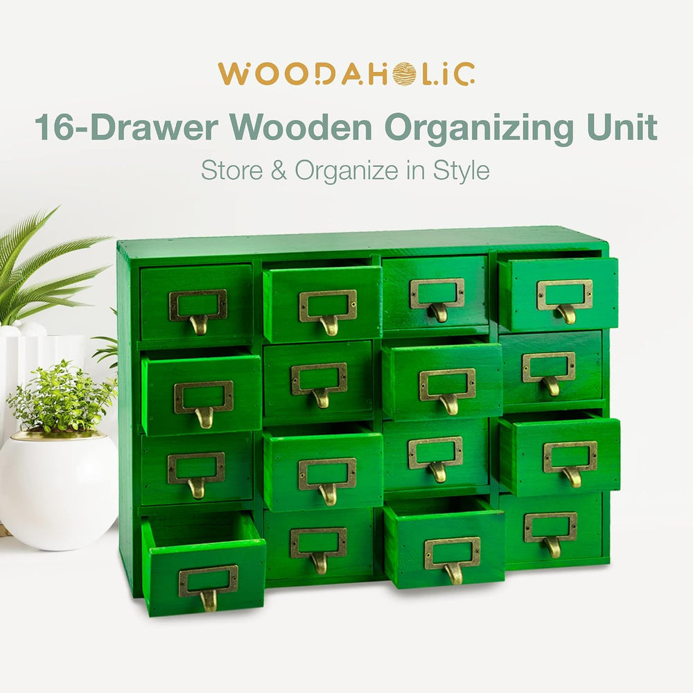 Emerald Green Wood 16-Drawer Apothecary Small Cabinet - 20"x3.6”x14” Car...