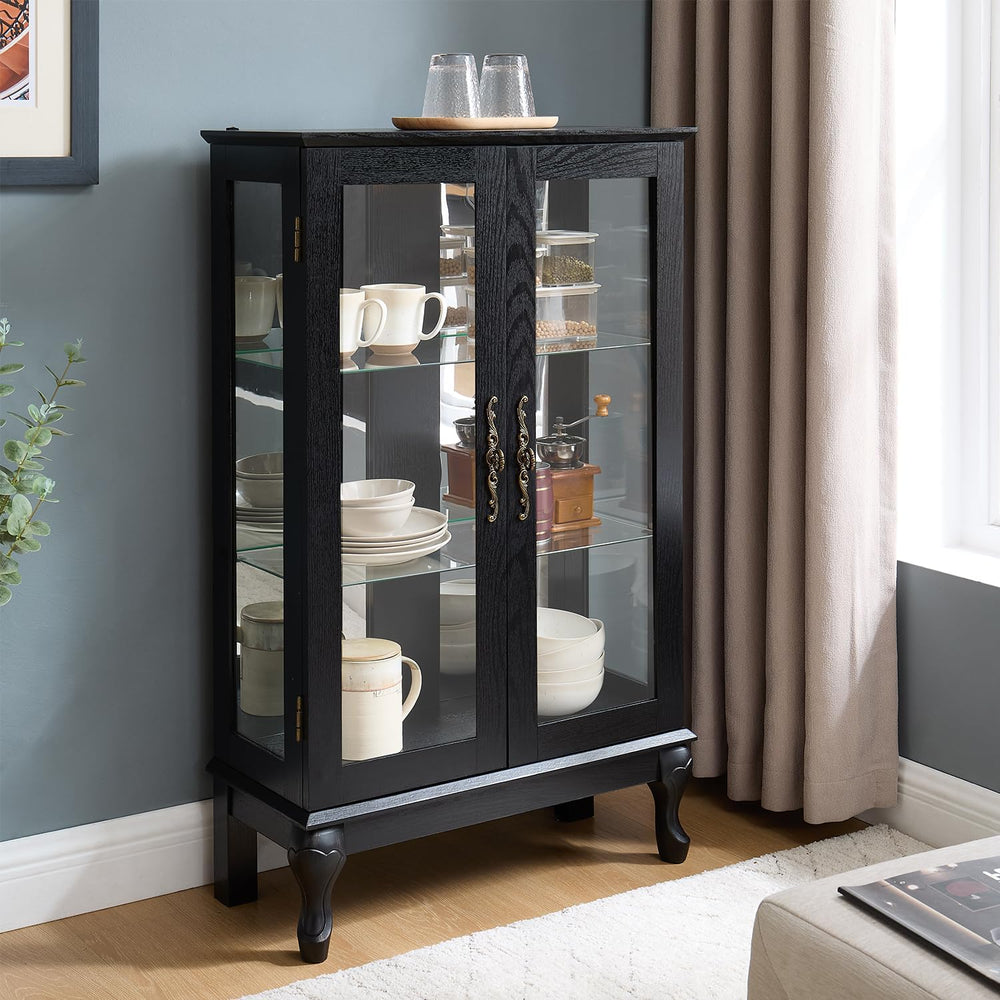 43" H Lighted Wooden Curio Cabinet, Freestanding Glass Display Case with...