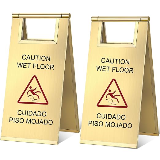 Kigley 2 Pcs Wet Floor Sign, 17 Inch Stainless Steel Caution Wet Floor Sign by Kigley