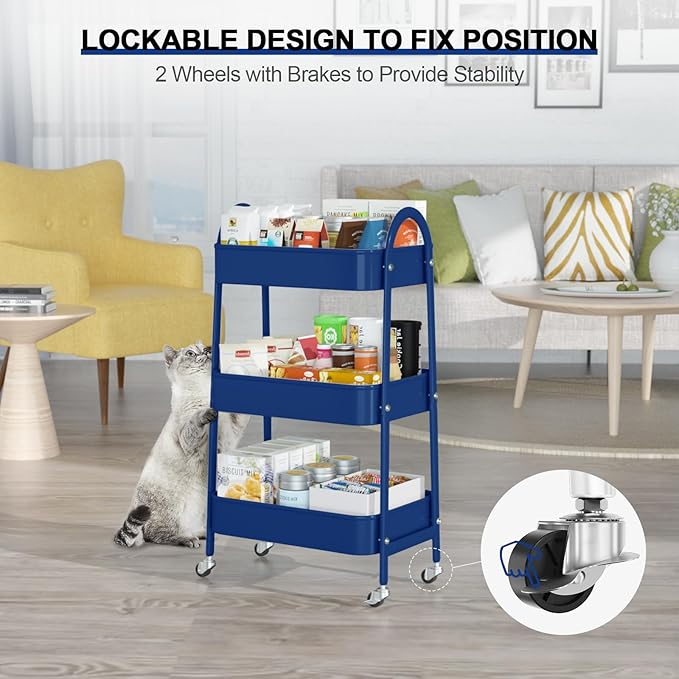 EAGMAK 3 Tier Utility Rolling Cart, Metal Storage Cart - Image 5