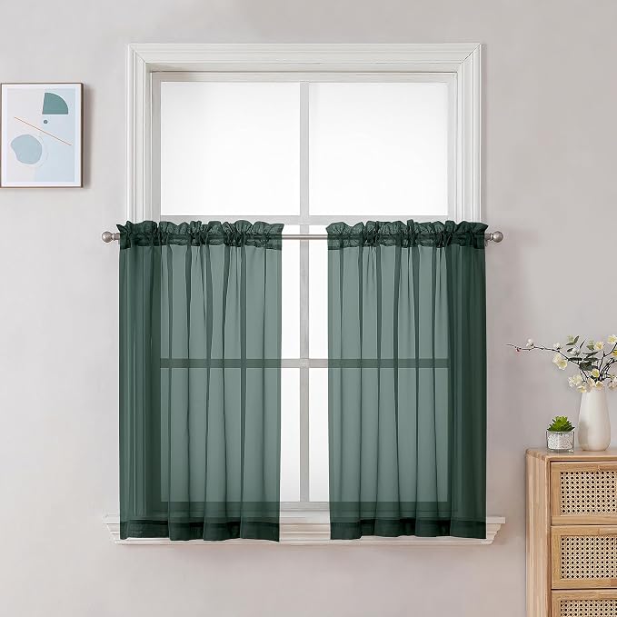 Chyhomenyc Hunter Green Sheer Curtains 36 inch Length 2 Panels, Light Filtering by Chyhomenyc