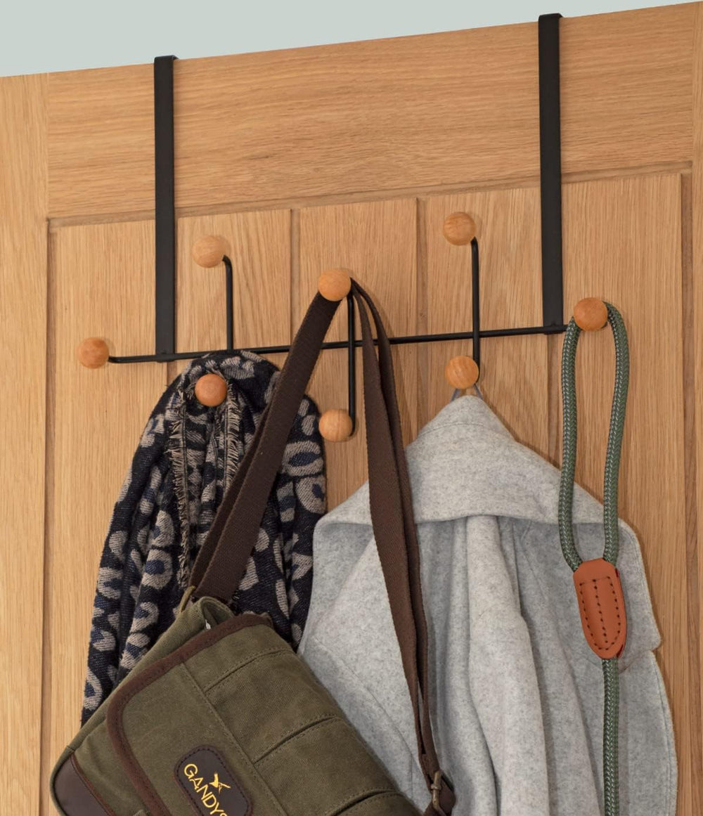 simplywire – Over Door Coat Rack – 8 Wooden Hooks - Black