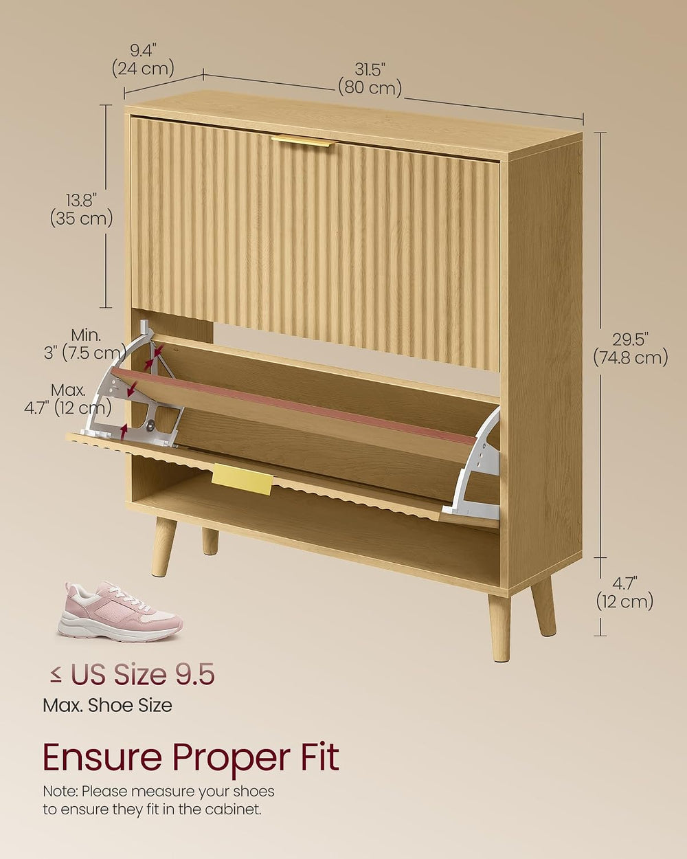 VASAGLE Shoe Storage Cabinet with 2 Flip Drawers, Narrow, Fits 12-16 Pairs