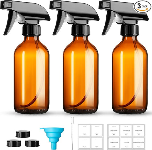 8oz Amber Glass Spray Bottles, 3 Pack Glass Spray Bottles Refillable Empty by GIVAMEIHF