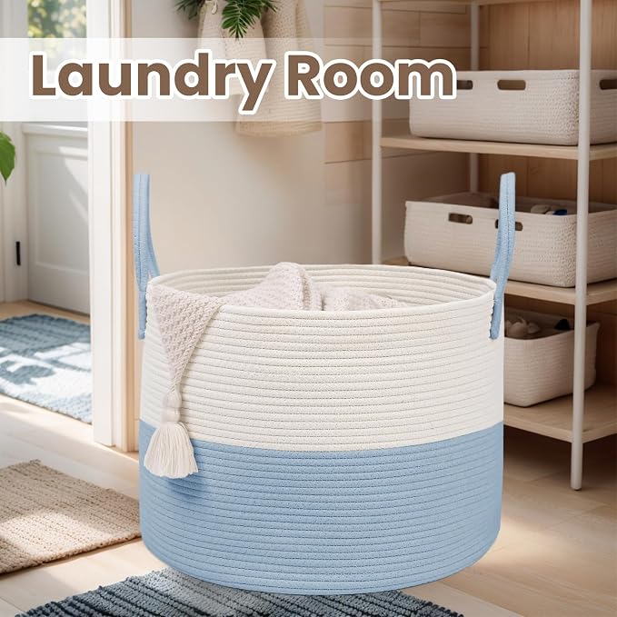 Woven Blanket Basket, 115L Large Rope Storage Bin - Image 7