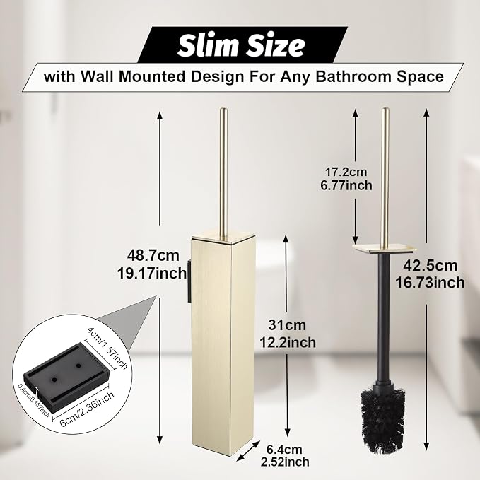BGL Toilet Brush and Holder Set Brushed Gold Wall Mounted - Image 2