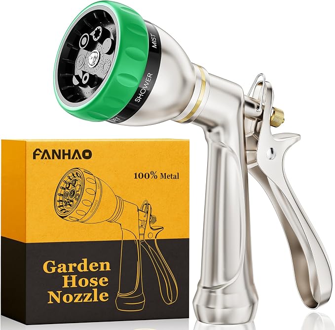 FANHAO Heavy Duty Garden Hose Nozzle, 100% Metal Water Hose Sprayer by FANHAO