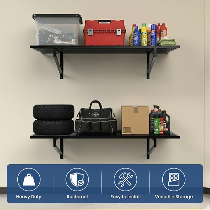 1-Pack Garage Wall Shelves, 250 lbs Capacity, Steel Garage Organization Shelving - Image 4