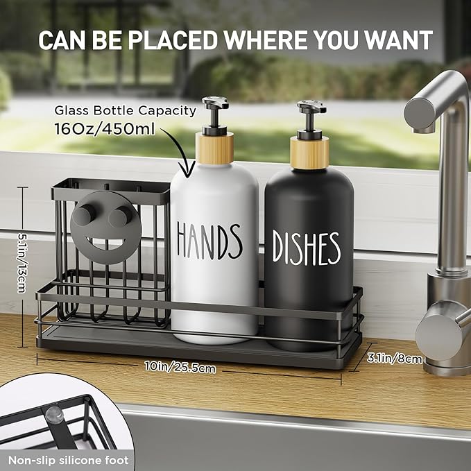 Moforoco Kitchen Dish Soap Dispenser Set, 16OZ Glass Bottle, Hand and Dish Soap - Image 6