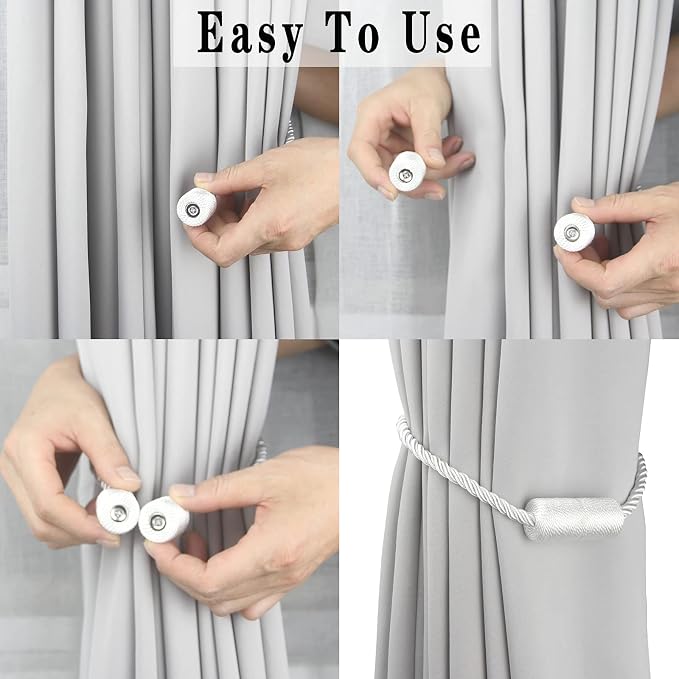 6 Pack White Strong Magnetic Curtain Tiebacks Outdoor Elegant Decorative Tie - Image 4