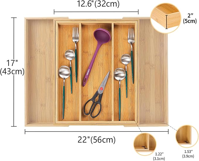 Utoplike Bamboo Expandable Kitchen Drawer Organizer, Adjustable Utensil Holder - Image 3
