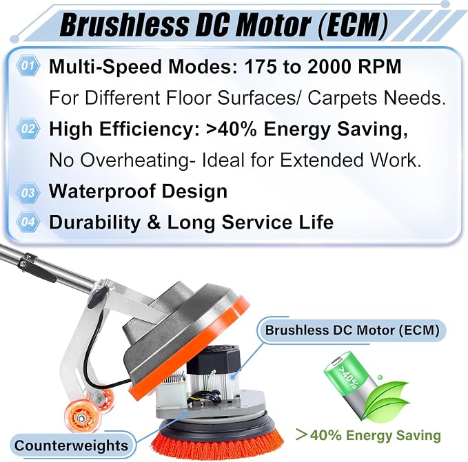 Commercial Floor Scrubber Machine, Heavy Duty Orbital Floor Cleaner, Hardwood - Image 4