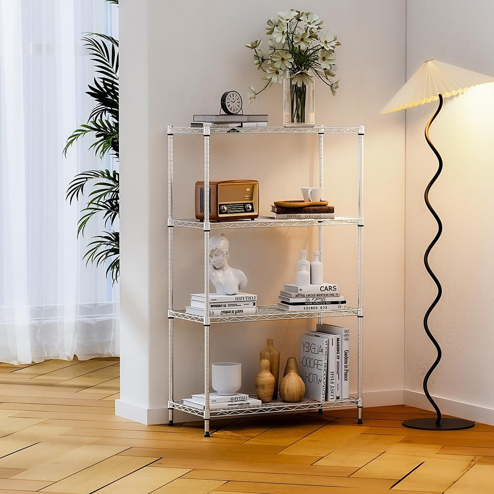 IZEUK 4-Tier Heavy Duty Steel Storage Shelves, Metal Shelf Wire Shelving Rack...